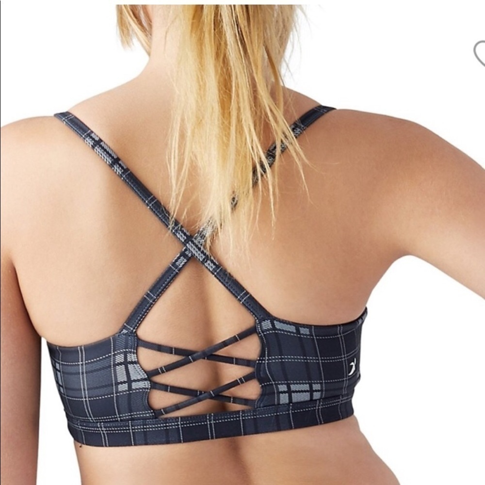 Glyder Plaid Sports Bra in Black and Grey S